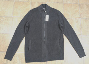 New Coofandy men's sz L Sweater Jacket fully zips gray long sleeves stretch 2920